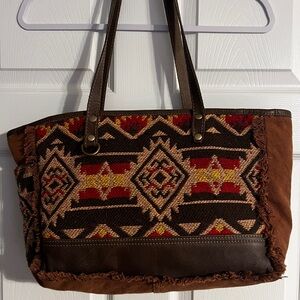 Myra Bag Brown and Red Patterned Tote